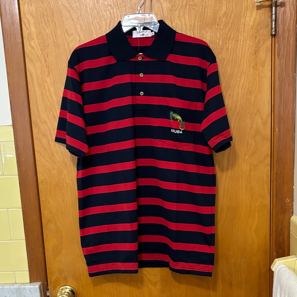 Men's Striped Polo Shirt - Red and Black